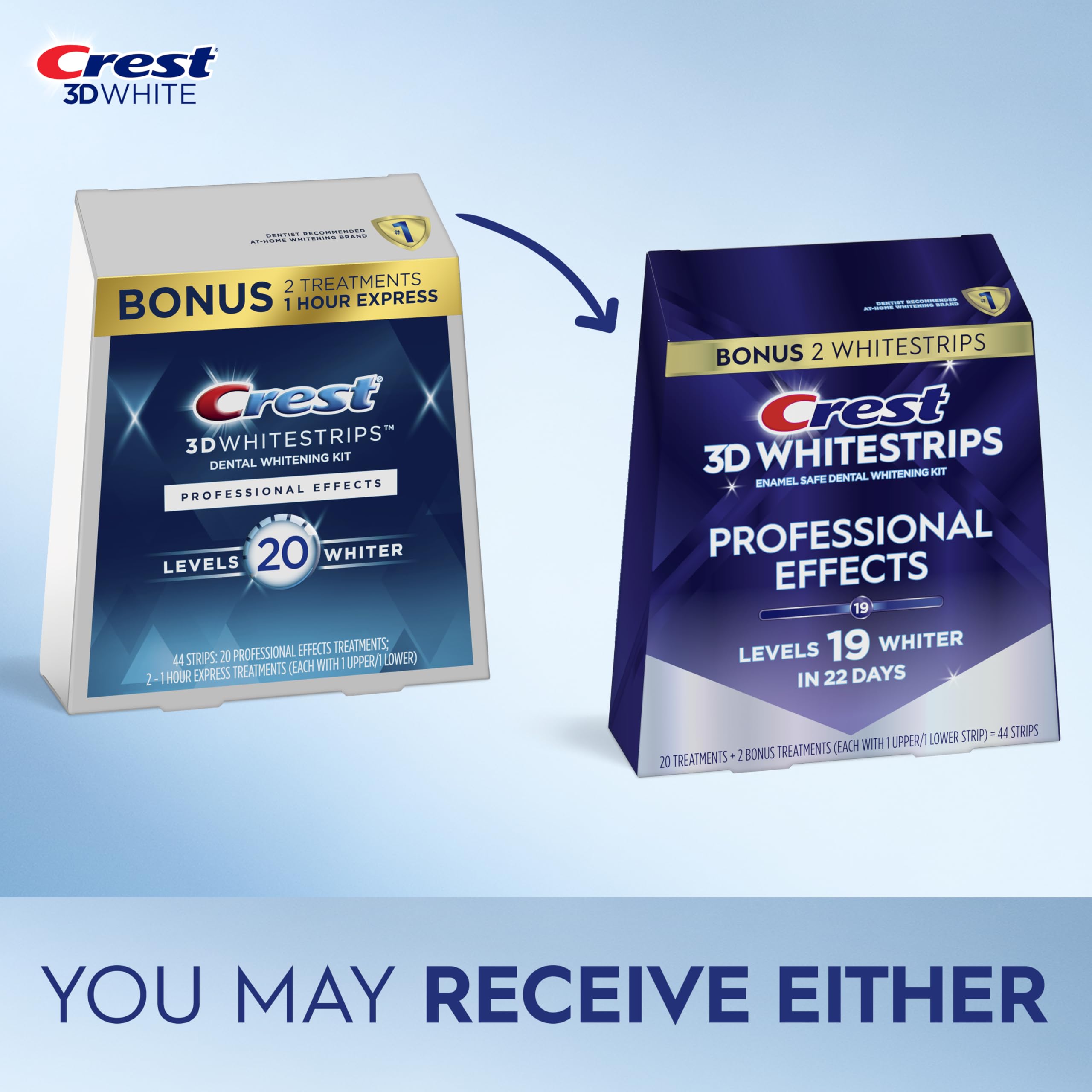Crest 3D Whitestrips Professional Effects – Teeth Whitening Kit, 22 Treatments (20 + 2 Bonus), Each with 1 Upper/1Lower, 44 Strips