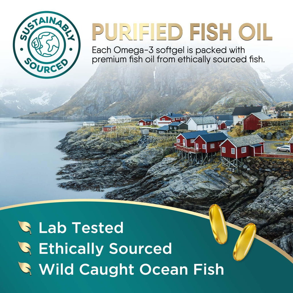 Omega 3 Fish Oil Supplements - 2400mg Fish Oil Per Serving - Triple Strength Omega-3 with Fatty Acids EPA & DHA - Natural Heart, Brain & Immune Support