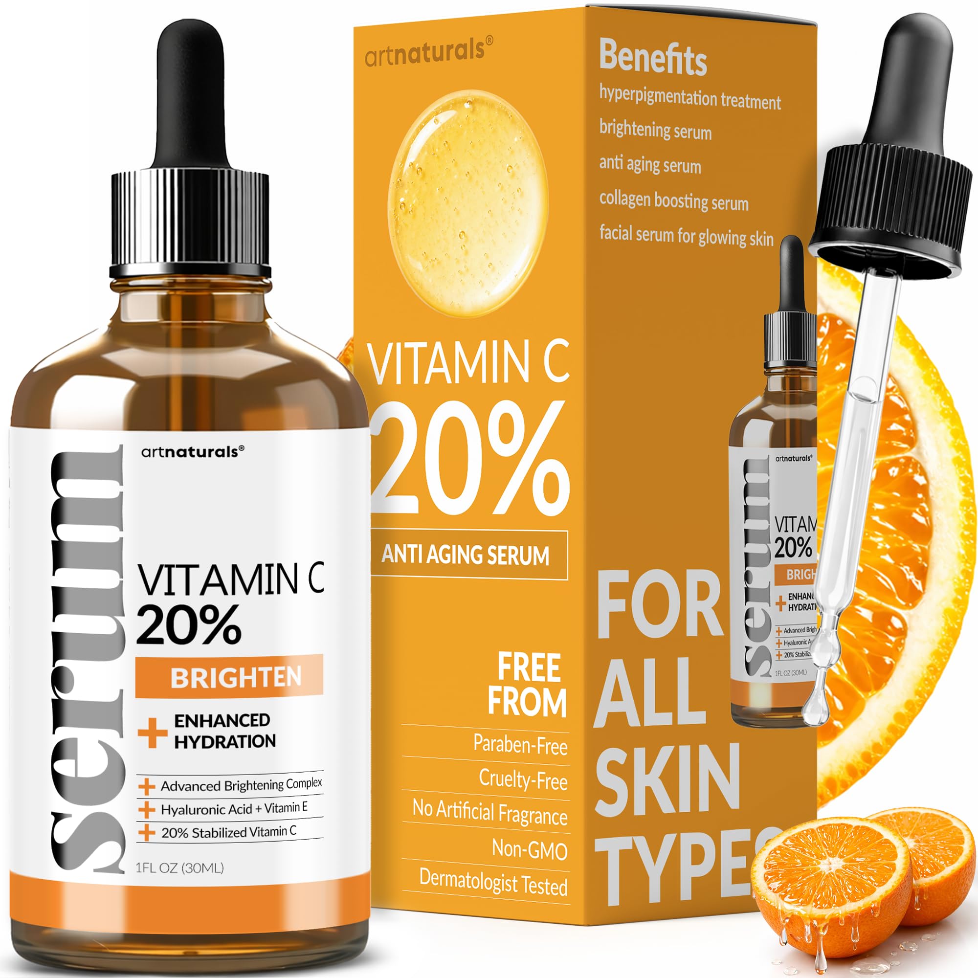 artnaturals Anti-Aging Vitamin C Serum - (1 Fl Oz / 30ml) - with Hyaluronic Acid and Vit E - Wrinkle Repairs Dark Circles, Fades Age Spots and Sun Damage