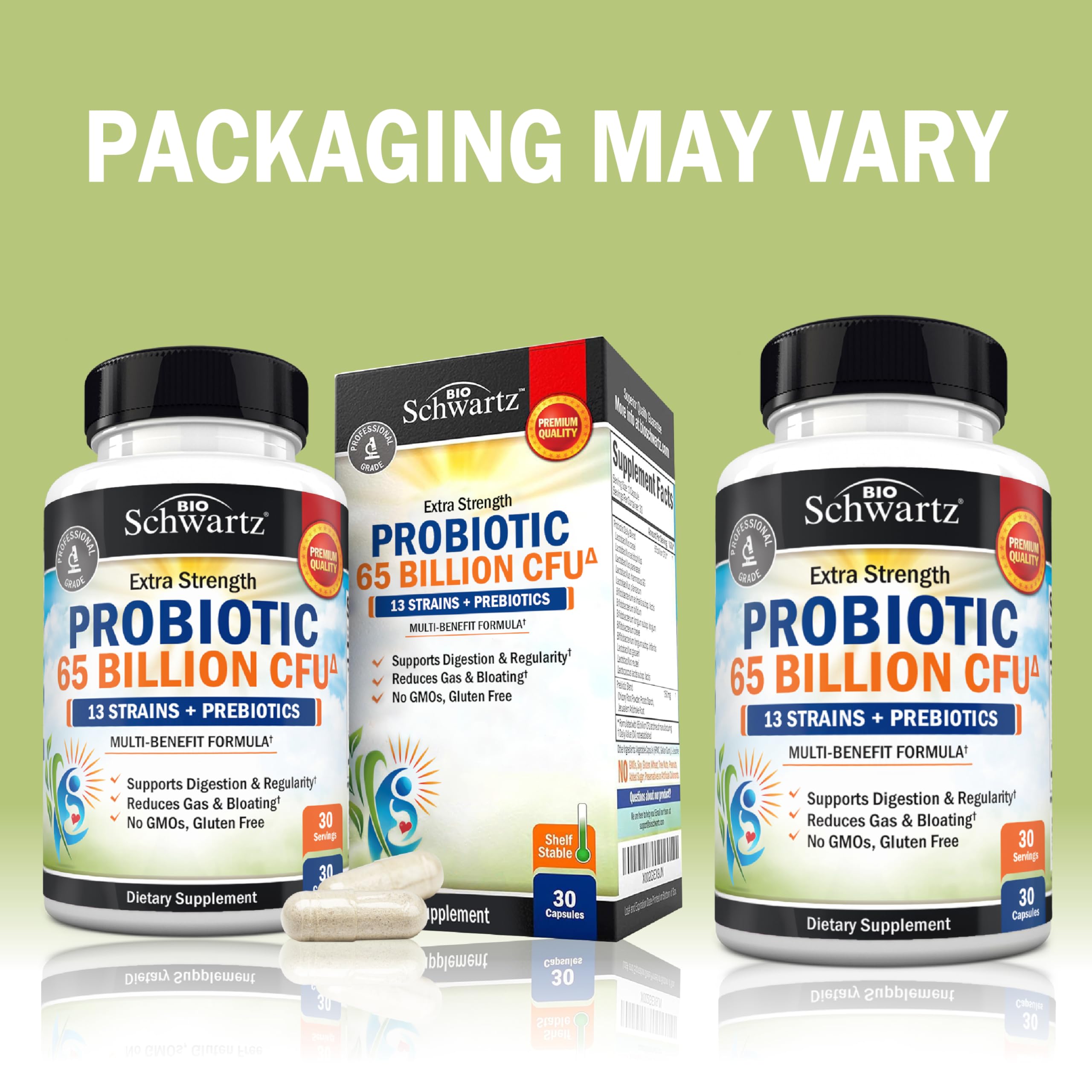 Probiotic 65 Billion - Probiotics with Prebiotic for Women & Men - Lactobacillus Acidophilus Digestive Health Capsules - Targeted Release Technology - Shelf Stable Supplement Non-GMO Dairy Free-30ct
