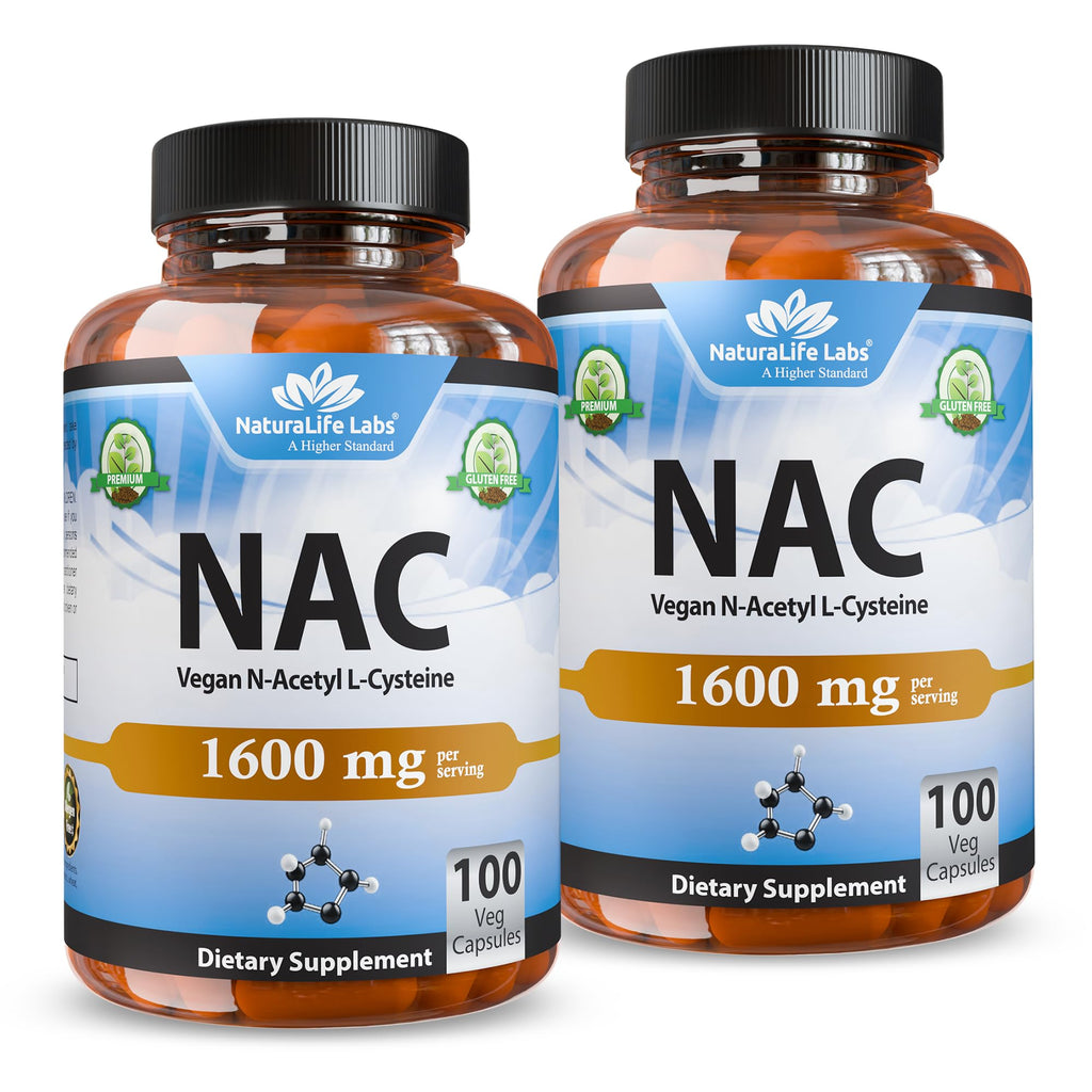 NaturaLife Labs N-Acetyl-L-Cysteine (NAC) 1600 mg – 100 Capsules, Non-GMO & Gluten-Free (2 Pack) (2)
