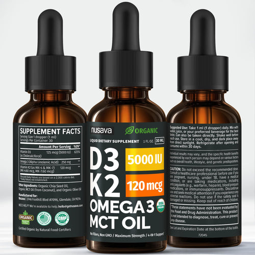 (2 Pack) Organic Vitamin D3 K2 Drops with MCT Oil Omega 3, 5000 IU, Maximum Strength Vitamin D Liquid, No Fillers, Non-GMO Liquid D3 for Faster Absorption and Immune Support (Unflavored, 2 Fl Oz) NUSAVABuy Supplements Australia
