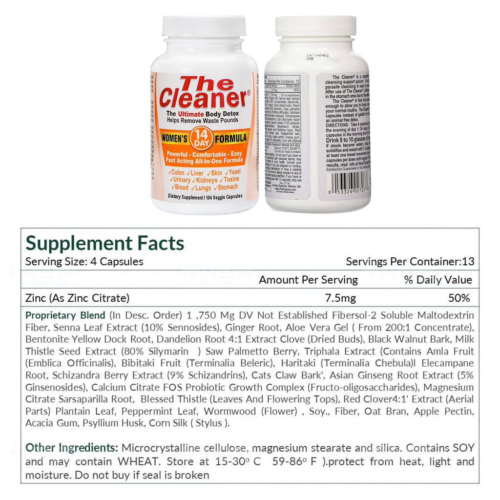Century Systems The Cleaner Detox, Powerful 14-Day Complete Internal Cleansing Formula for Women, Support Digestive Health, 104 Vegetarian Capsules