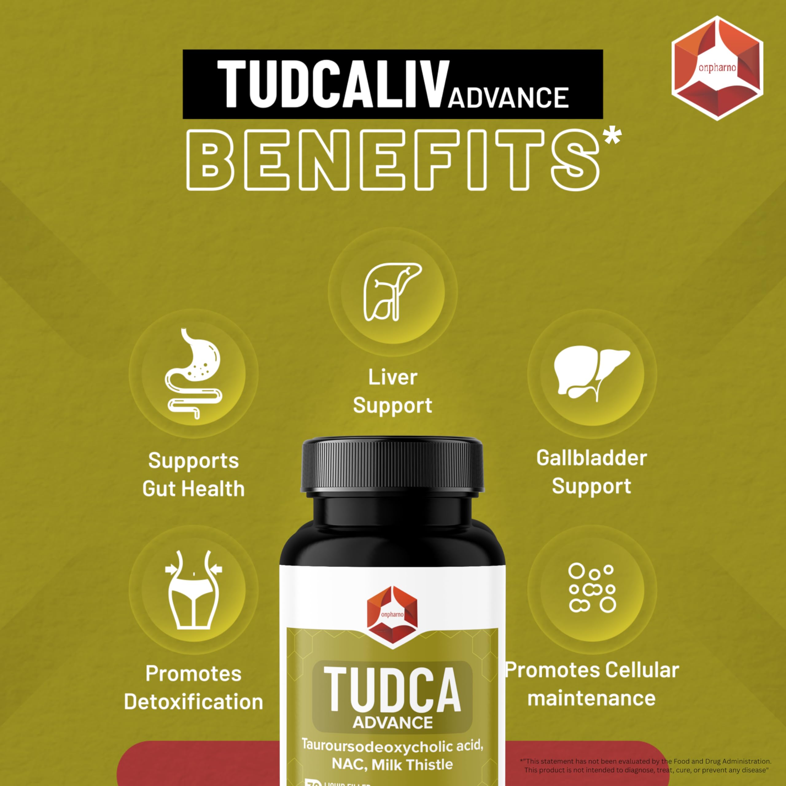 Onpharno TUDCA Advance – 250mg TUDCA, NAC, Milk Thistle, Dandelion, Burdock & Picrorhiza Extract – 30 Liquid-Filled Veg Capsules