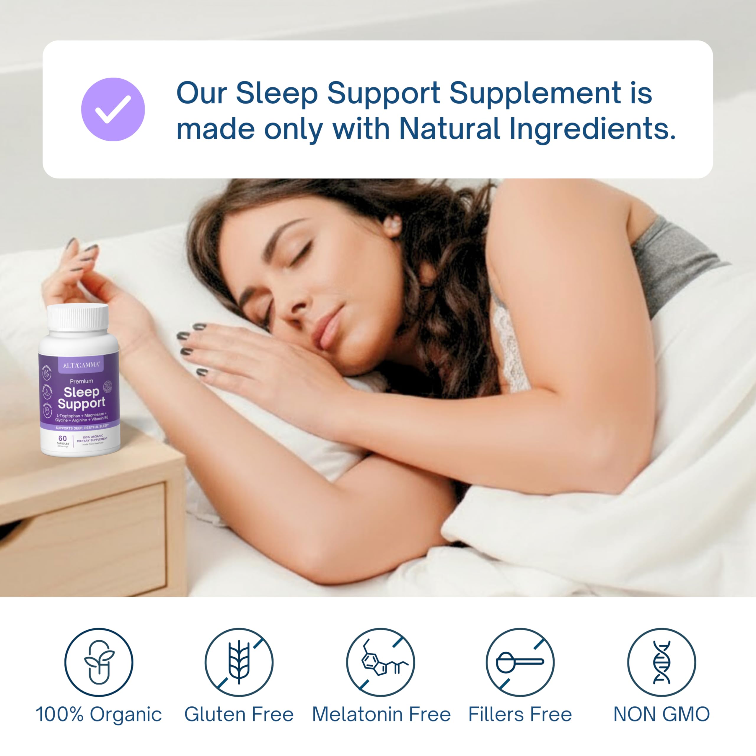 ALTAGAMMA Sleep Support Supplement - Better Sleep Support, Deep Rest & Super Calm - Natural Deep Sleep Supplements for Adults with Vitamins, L Tyrosine, L Tryptophan, Magnesium & Zinc, 60 Capsules ALTAGAMMA buy supplements Au