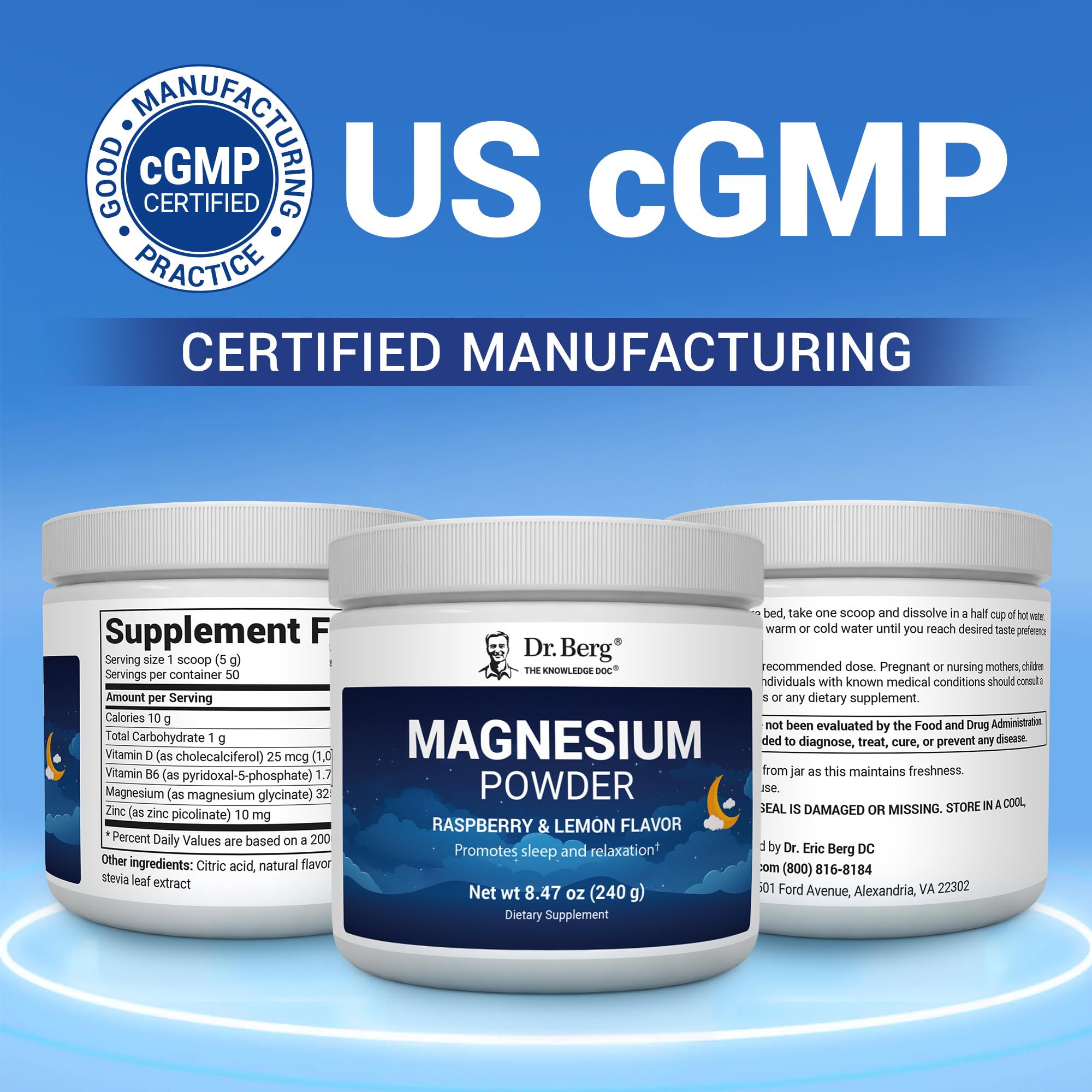 Dr. Berg Magnesium Glycinate Powder for Sleep, Relaxation, & Stress Relief - Now Includes Vitamin D3 & Zinc - Delicious Raspberry & Lemon Flavor (50 Servings) Magnesium Powder - Magnesium Drink Powder Dr. Berg NutritionalsBuy Supplements Australia