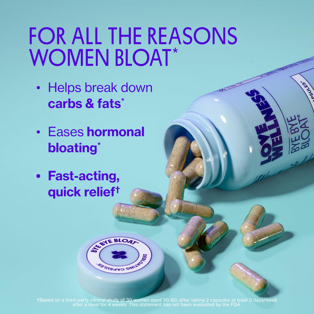 Love Wellness Bye Bye Bloat | Digestive Enzymes for Fast Acting Bloating Relief for Women | Helps Reduce Water Retention & Gas Relief | Supports Digestive Health with Fenugreek & Dandelion | 60 Count Love Wellness buy supplements Au