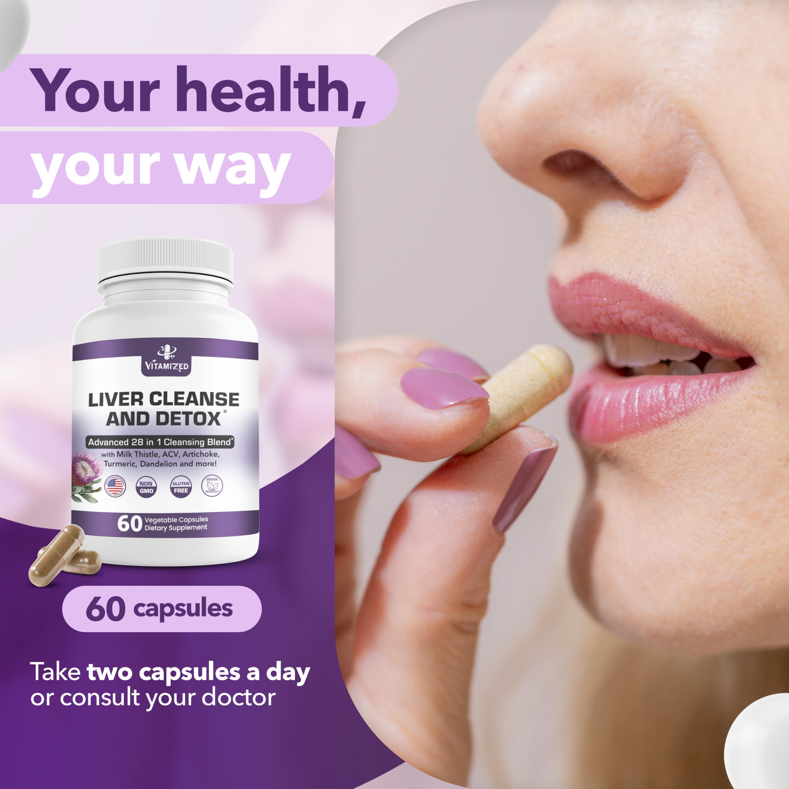 Liver Cleanse Detox & Repair Fatty Liver Supplements 28-in-1 Advanced Herbal Liver Health Supplement Formula - Milk Thistle Silymarin, Artichoke Extract, Dandelion & Apple Cider Vinegar - 60 Pills