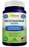 aSquared Nutrition Nicotinamide with Resveratrol - 120 Veggie Capsules - Vitamin B3 500mg (Niacinamide Flush Free)