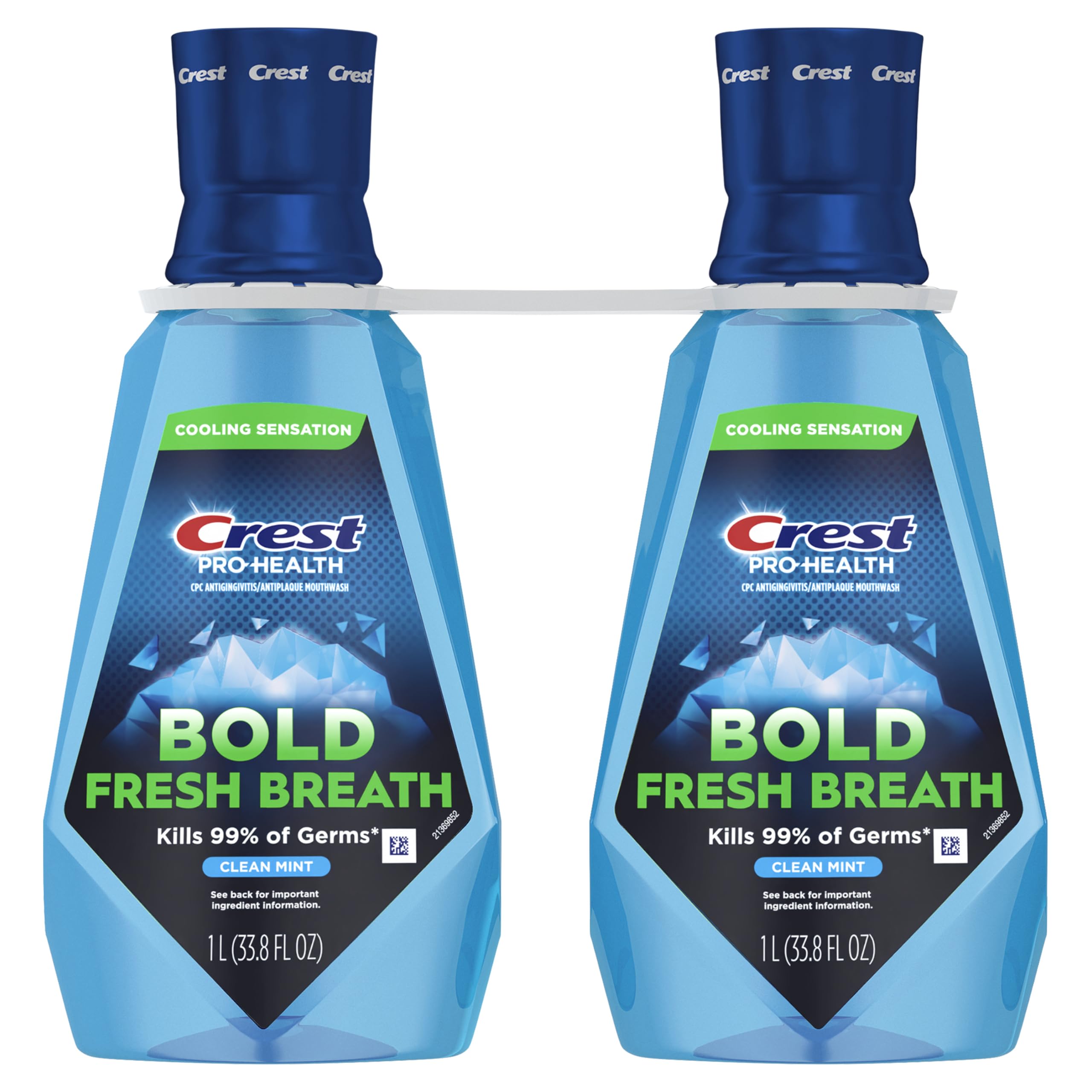 Crest Mouthwash Pro-Health Bold Fresh Breath, 99% Germ Kill, Antigingivitis & Antiplaque, Clean Mint - 1 L (33.8 fl oz), Pack of 2
