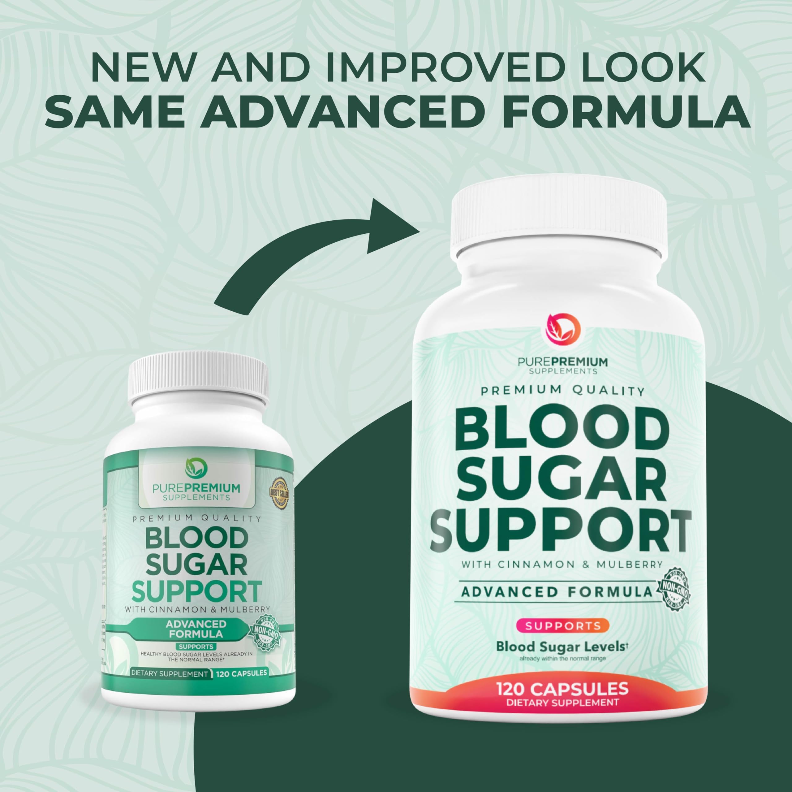 PurePremium Normal Blood Sugar Support Supplement - 20 Active Ingredients Complex to Support Blood Sugar Levels Already in The Normal Range - with Cinnamon