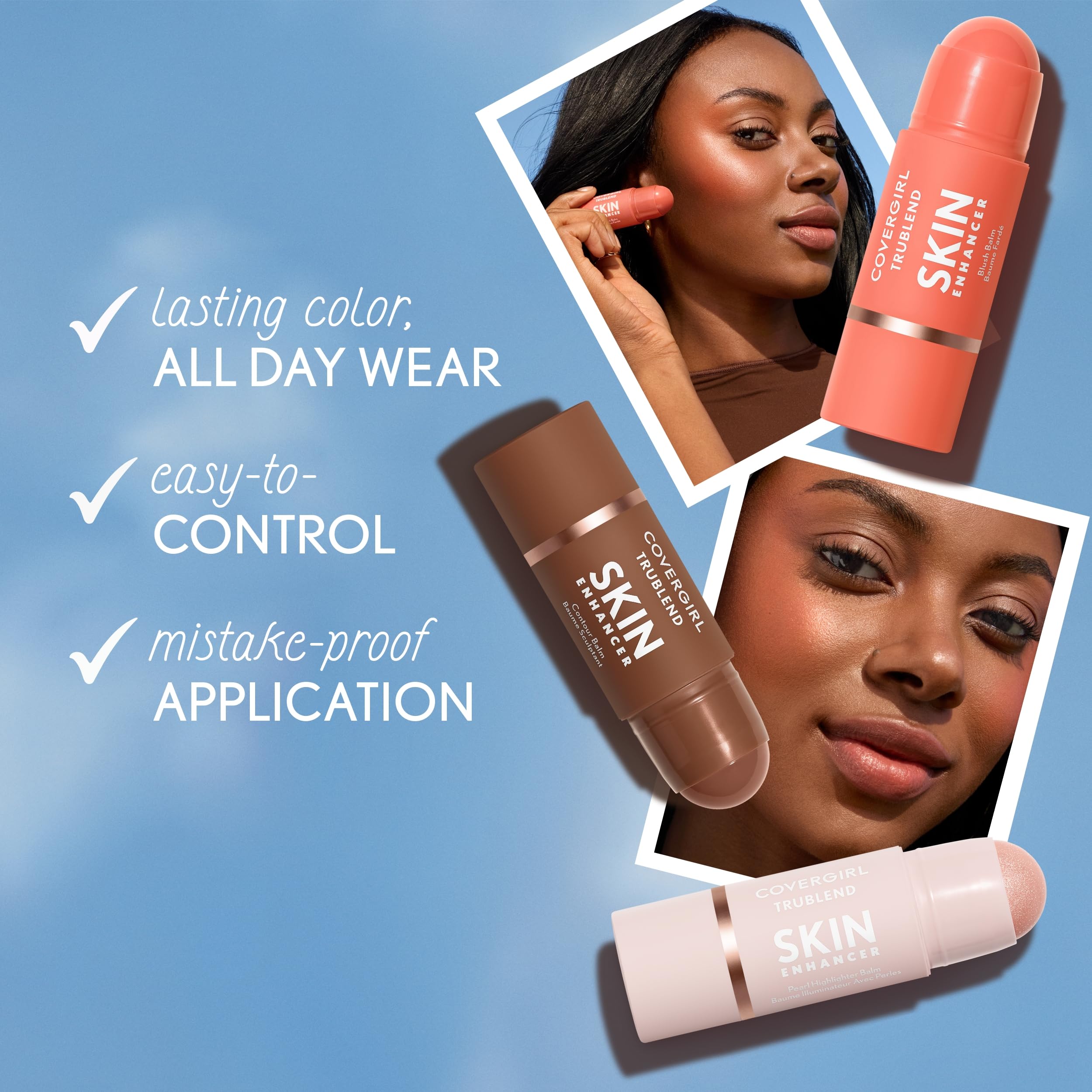 COVERGIRL Trublend Skin Enhancer Blush Balm Stick, Vegan Formula, Easy to Use, Glides on Effortlessly, Non-Greasy, Doesn't Crease - 225 Candied Strawberry (Bright Red)