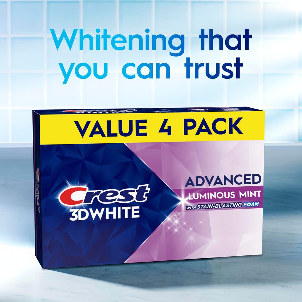 Crest 3D White Advanced, Teeth Whitening Toothpaste for Adults, 3.7 oz, 4 Pack, Cavity Protection Fluoride Toothpaste,