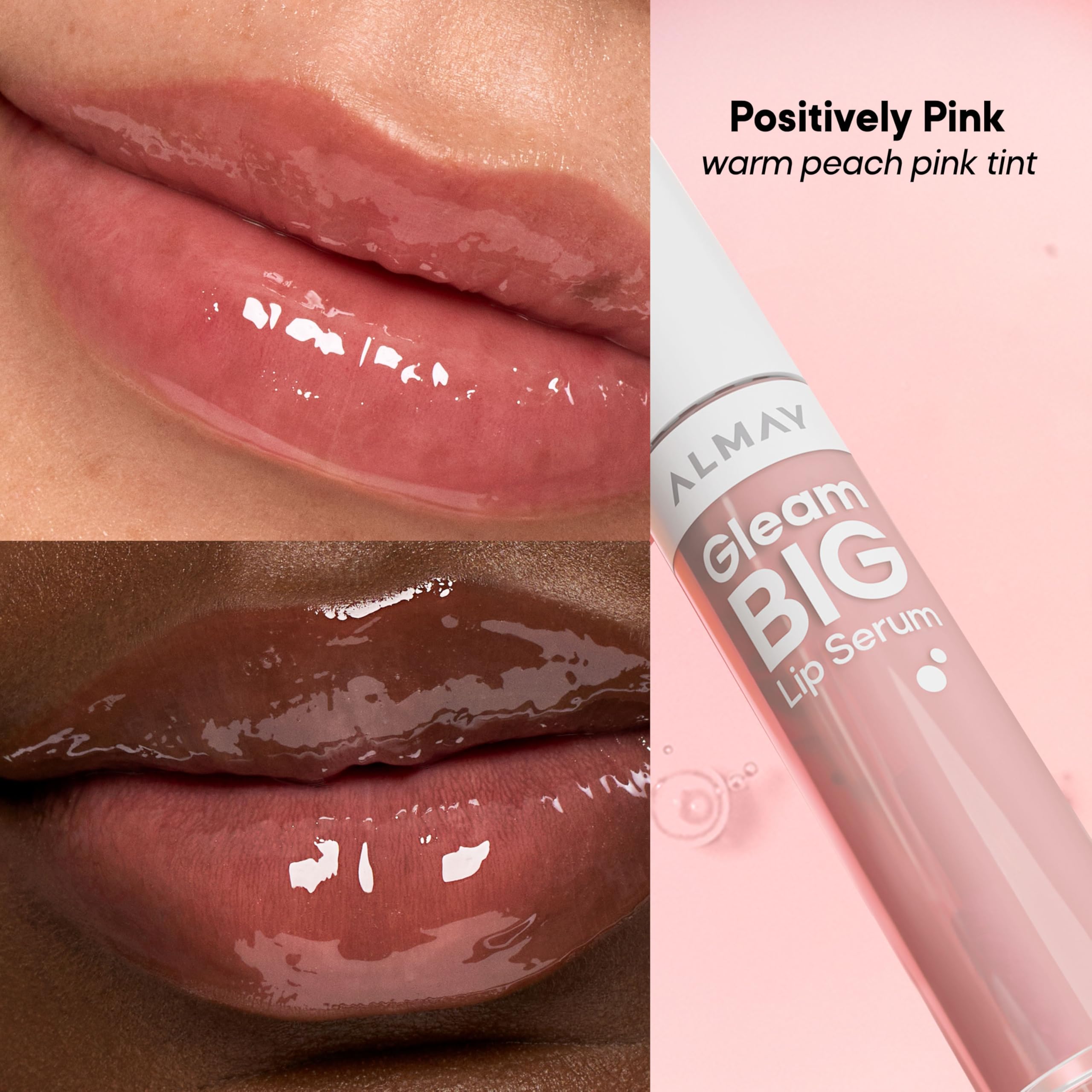 Almay Gleam Big™ Lip Serum, Hydrating and Moisturizing, Hypoallergenic Lip Gloss, Non-Sticky, 100 Positively Pink, 0.13 fl oz