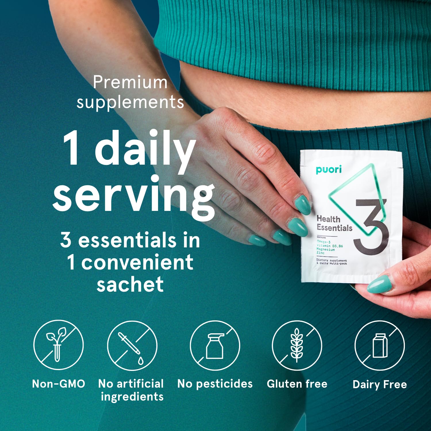 Puori P3 Health Essentials with Magnesium Zinc Complex, Omega 3 Fish Oil & Vitamin D3 Supplements - Men & Womens Daily Multi-Vitamins for Immune System Support & Overall Health - 30 Servings