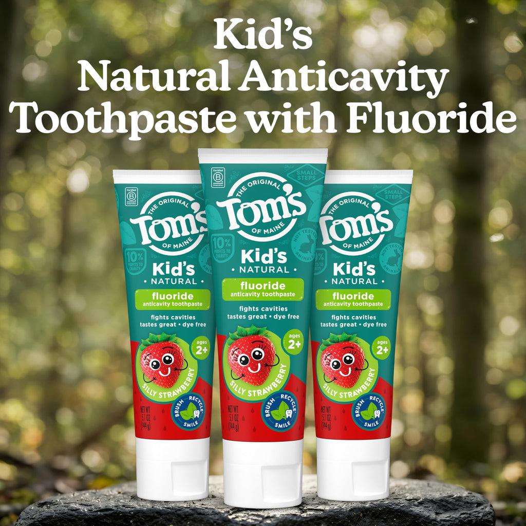 Tom’s of Maine Natural Kids Fluoride Toothpaste, 3 Pack, For Kids Ages 2 and Up, Great Toddler Toothpastes, No Artificial Flavors, Dyes