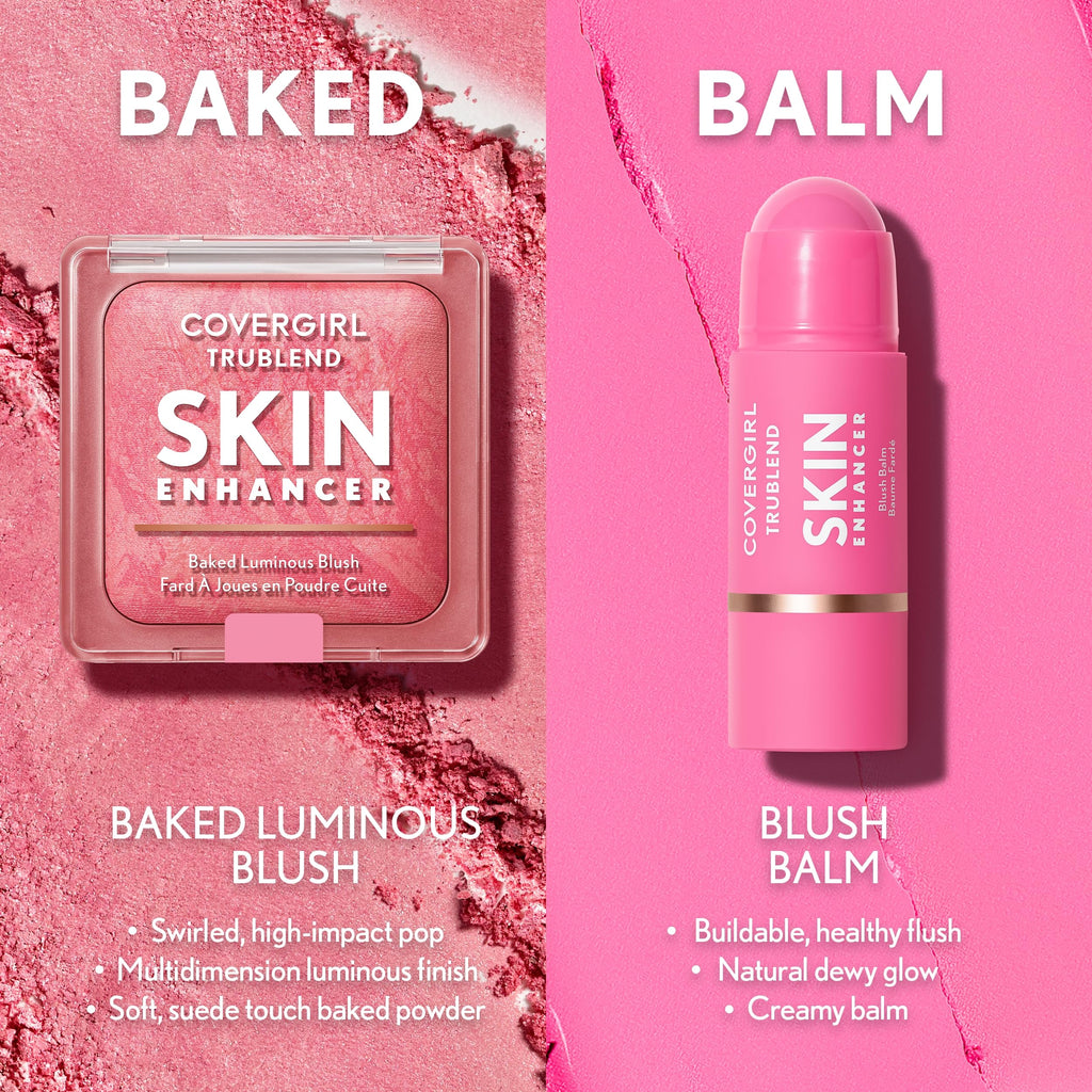 COVERGIRL TruBlend Skin Enhancer Baked Luminous Blush, with Hyaluronic Acid & White Rose Extract, Blends Seamlessly - Strawberry Drizzle (Bright Red with Light Red Swirls)