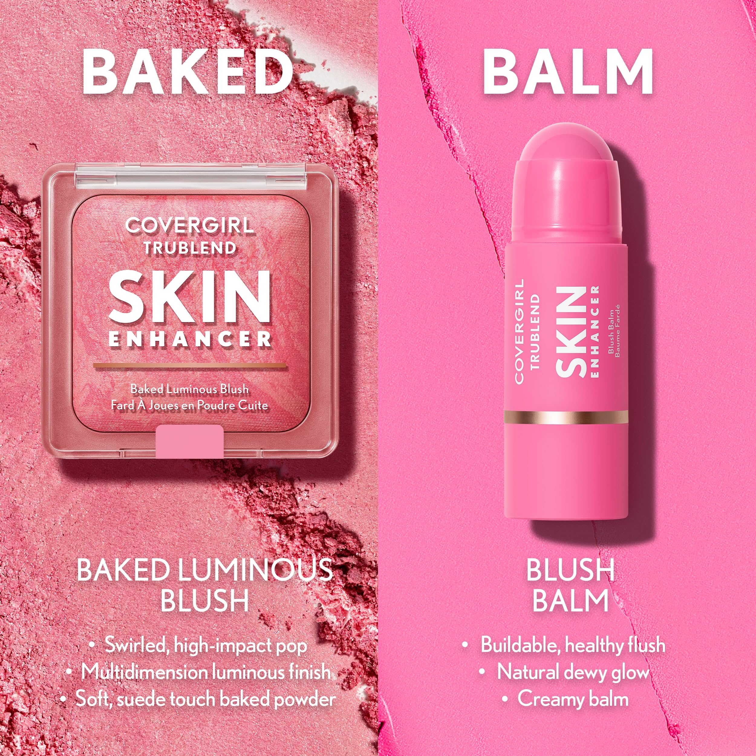COVERGIRL TruBlend Skin Enhancer Baked Luminous Blush, with Hyaluronic Acid & White Rose Extract, Blends Seamlessly - Strawberry Drizzle (Bright Red with Light Red Swirls)