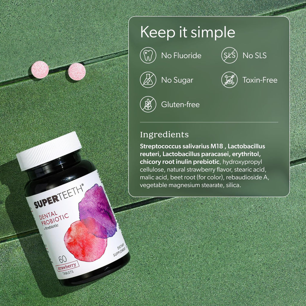 SuperTeeth Oral Probiotics for Mouth Bad Breath & Cavities, Oral Defense Dental Probiotic to Support Healthy Teeth & Gums, Lactobacillus Reuteri Chewable