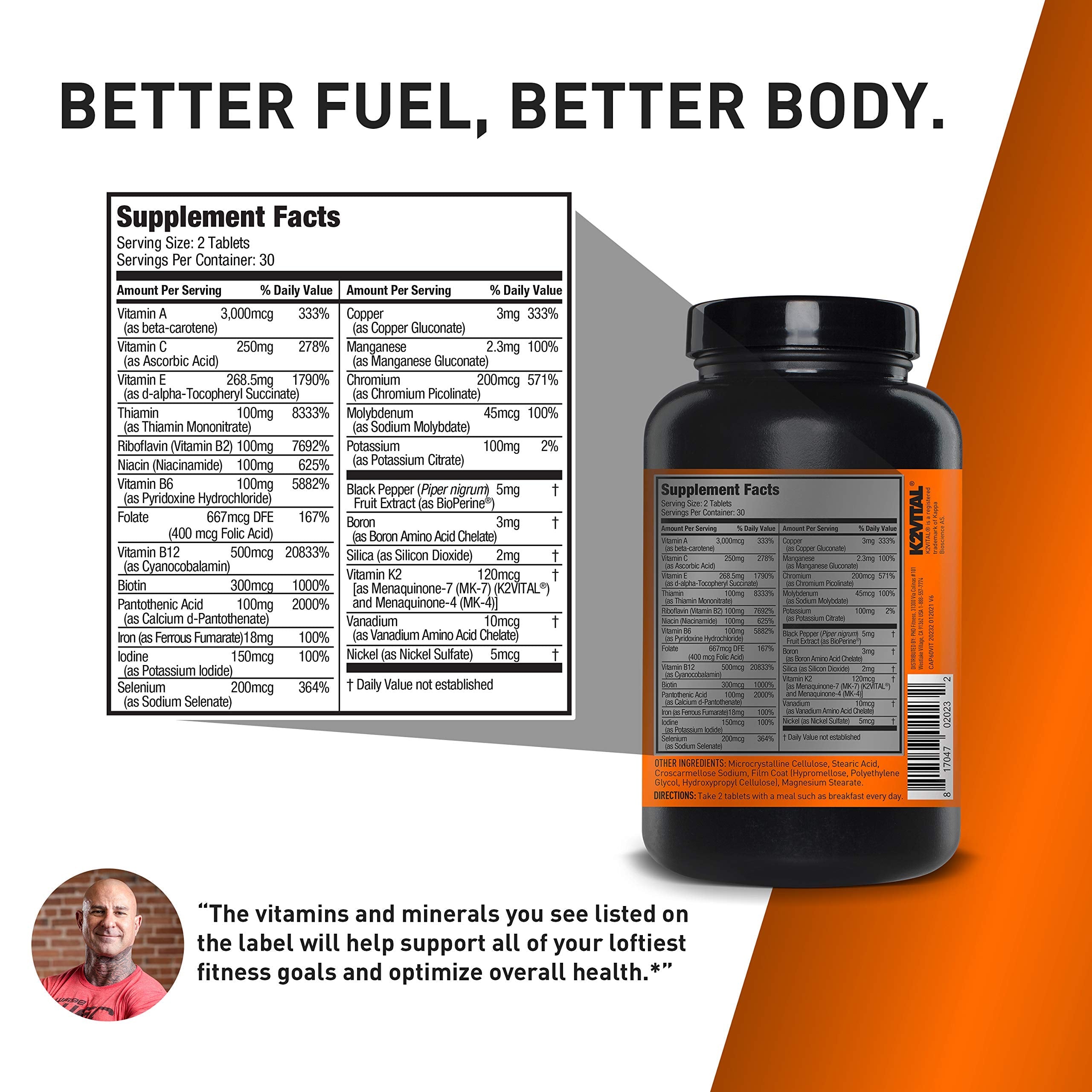 JYM Supplement Science Vita JYM Sports Multivitamin & Mineral Support, Vitamin A, C, B6, B12, E, K, Boron, Biotin, Potassium 60 Tablets