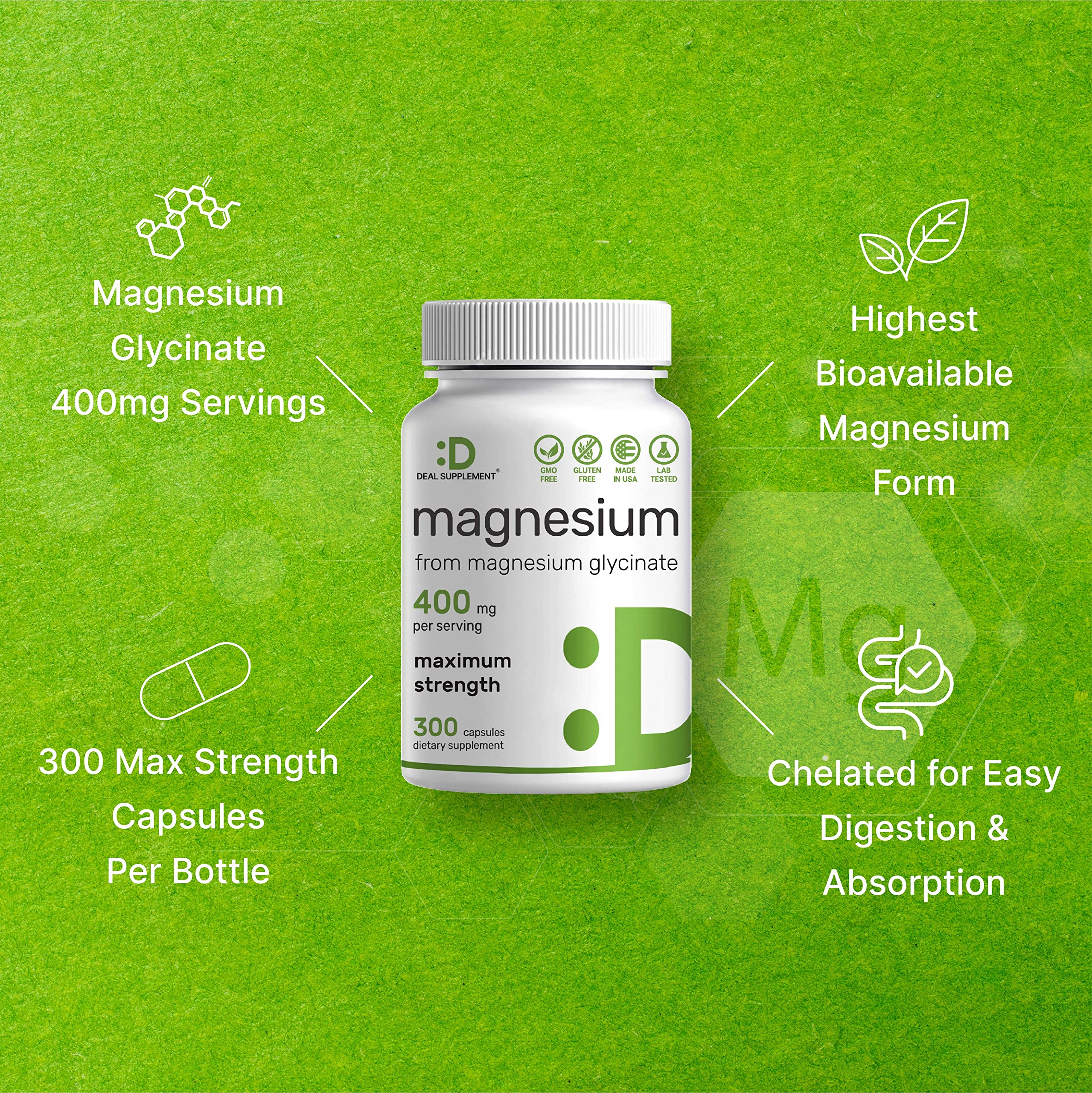 Magnesium Glycinate 400mg, 300 Capsules | 100% Chelated for Easy Absorption | Essential Mineral Supplement for Muscle, Sleep, & Heart Health* DEAL SUPPLEMENTBuy Supplements Australia